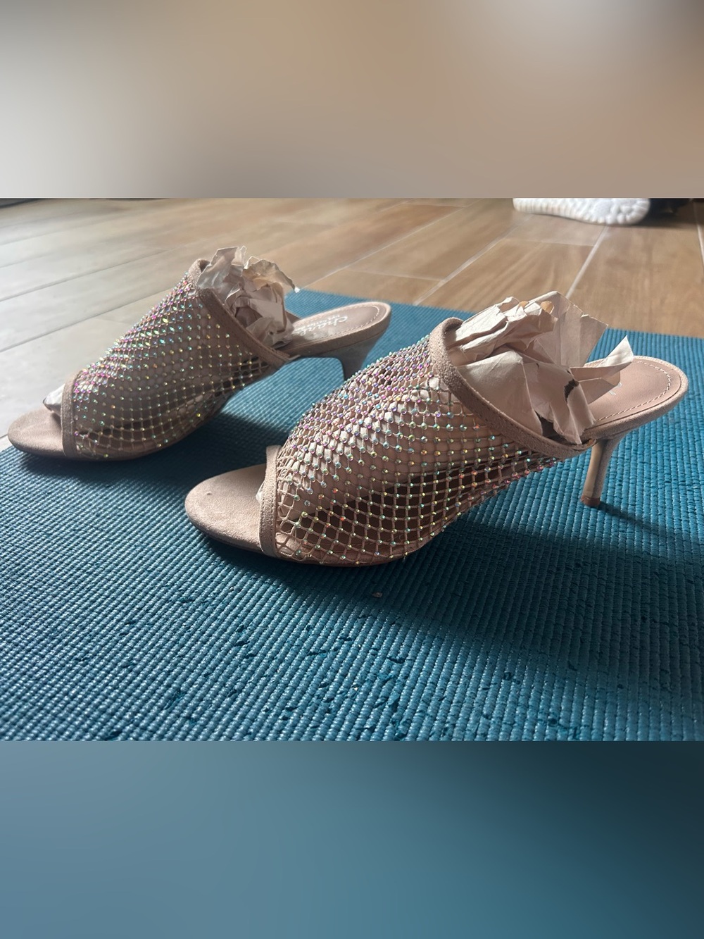 Charles By Charles David Blush Crystal Mesh Mule Heels size 9